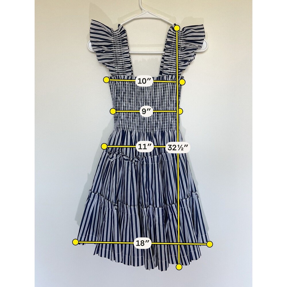Hill House Navy White Striped Smocked Ruffle Cotton Dress – Size XS - Picture 3 of 4